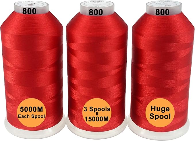 New brothreads - 40 Options- Various Assorted Color Packs of Polyester Embroidery Machine Thread Huge Spool 5000M for All Embroidery Machines -3xRed