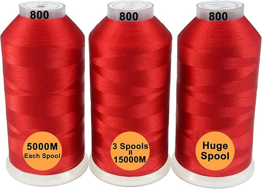 New brothreads - 40 Options- Various Assorted Color Packs of Polyester Embroidery Machine Thread Huge Spool 5000M for All Embroidery Machines -3xRed