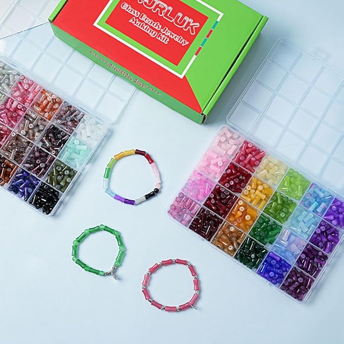Bamboo Shape Glass Beads, 6 * 12mm 48 Assorted Colours Crystal Beads for Jewelry Making, Art and Craft, Friendship Bracelets,Necklace