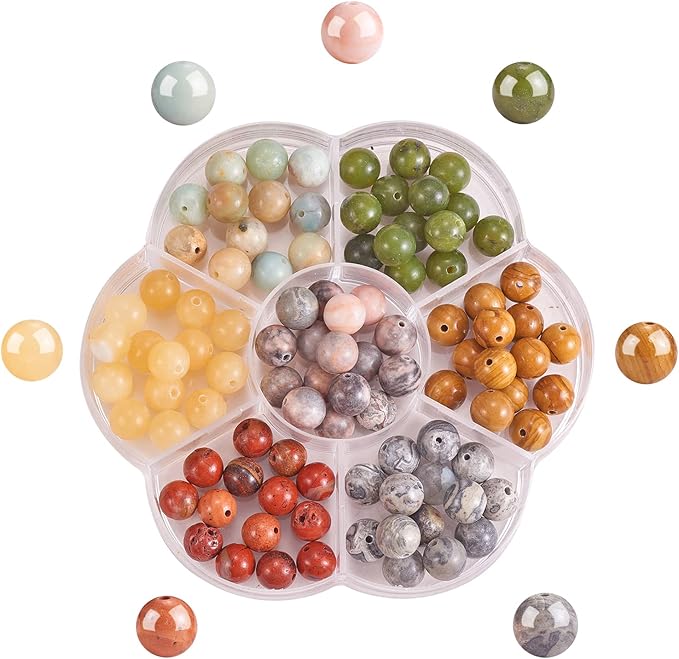 140 Pcs 7 Styles Natural Gem Jasper Beads - 8mm Round Smooth Spacer Beads for Necklace & Bracelet (Hole 0.8-1mm, 7 Colors)