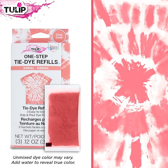 Tulip One-Step Tie-Dye Kit , 3 Fabric Dye Refill Packs, Packs, Coral