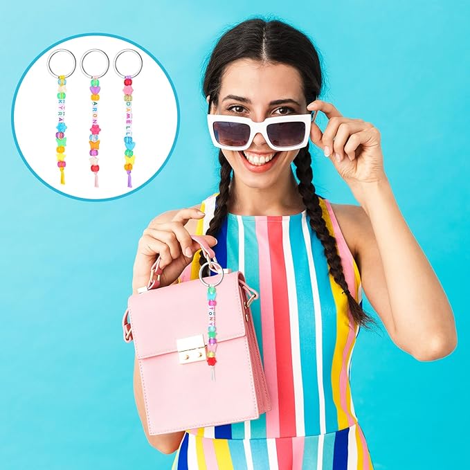 Landical 564 Pcs DIY Bead Keychain Kit Key Chain Making Craft Adjustable Letter Beads String Mama Sport Gift Alphabet Jewelry Backpack Accessories Holiday Party Favor (Butterfly,Mixed Color)