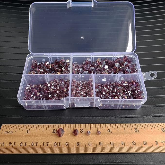 Purple Bicone Glass Beads for Jewelry Making, Faceted Crytal Spacer Beads for Bracelet Necklace Earring (3mm 4mm 6mm 8mm Mixed Sizes, 1040pcs)