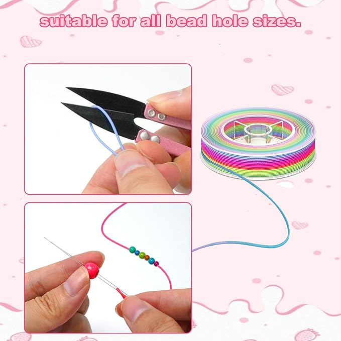 Stretchy String for Bracelets, Necklaces, Bead Stringing, Jewelry Making, Hair Braiding, and Crafts. Diameter: 1mm, Length: 82 Feet, Rainbow