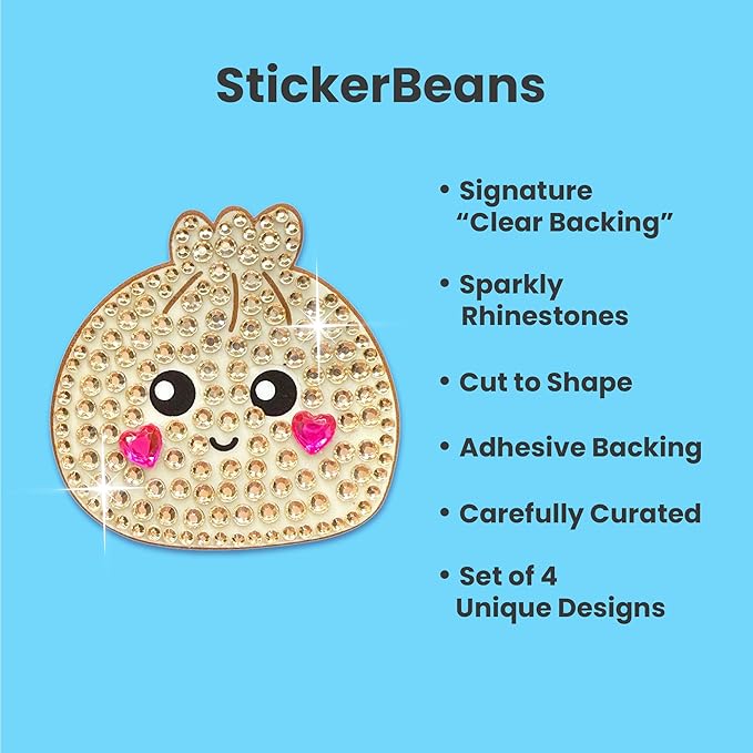 stickerbeans® rhinestone stickers - savory & sushi 4-pack, 2” x 2” each, unique sparkly cut-to-shape for collecting, trading, decorating laptops, phone cases, scrapbooks, for kids, teens, & adults