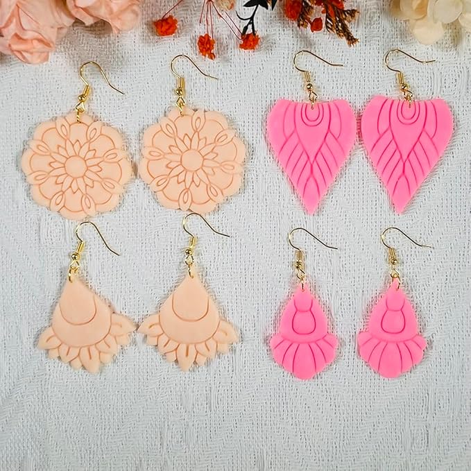 Xaekicr Polymer Clay Cutters Boho Earring Set – 4PCS Clay Cutters for Polymer Clay Jewelry, Mandala Flower and Tribal Shapes, Clay Earring Cutters and Polymer Clay Tools for DIY Craft Making