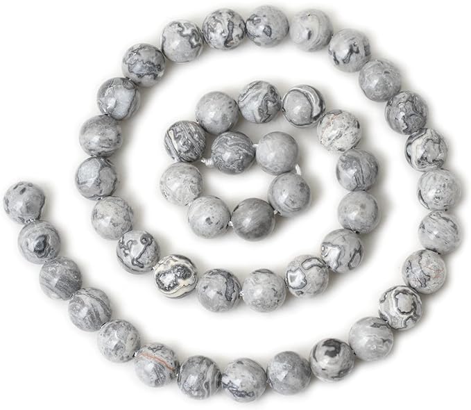 cheavian 45pcs 8mm natural map stone round loose beads for jewelry making diy findings 1 strand 15"