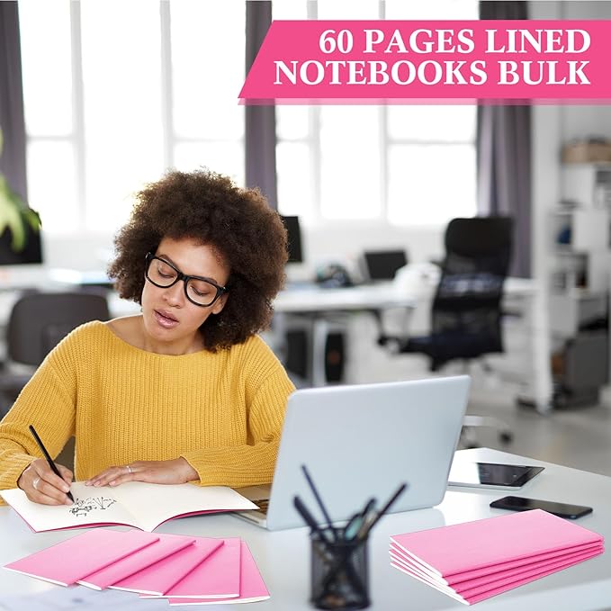 mimorou 100 pcs journals notebooks bulk - kraft softcover a5 small notebooks 5.5 inch x 8.3 inch notepads with 60 page 30 sheet for writing sketch travel office supplies(pink,lined)