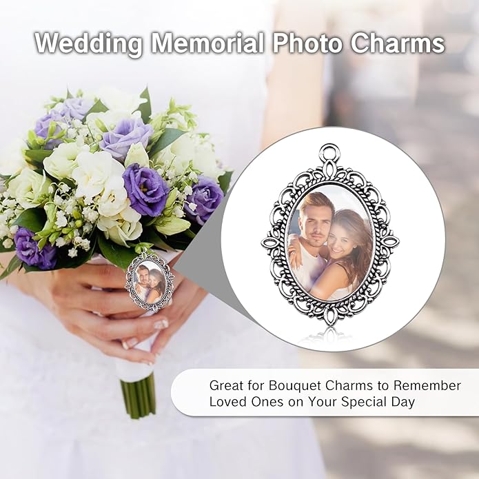 20Pcs Photo Charms Cabochon Blanks Set 10Pcs Large Oval Pendant Trays with 10 Glass Cabochons for Memorial Jewelry Making Bridal Bouquet Charms DIY