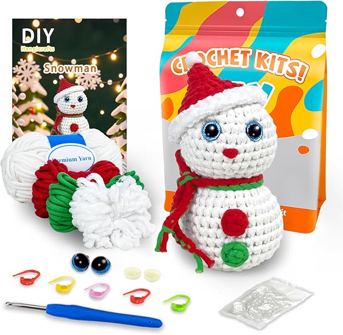 Kovarela Beginners Crochet Kit with Simple Crochet Yarn - with Step-by-Step Video Tutorials (Snow Man)