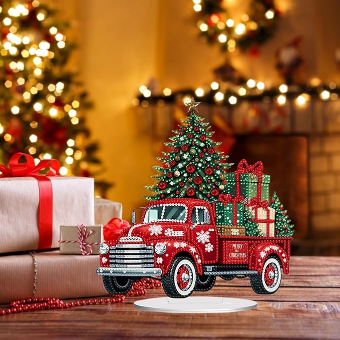 hyzsj Diamond Art Painting Tabletop Decoration, DIY 5D Christmas Truck Desktop Diamond Art Painting Kit,Arts Crafts for Home Office Tabletop Decor Gift ﻿