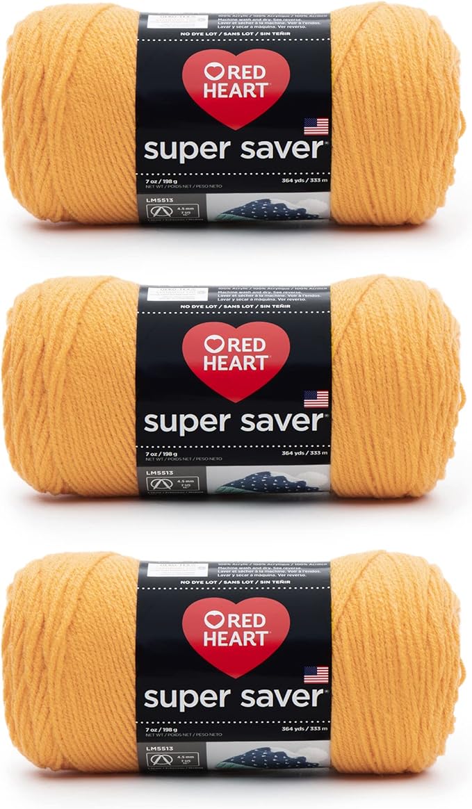 Red Heart Super Saver Saffron Yarn - 3 Pack of 198g/7oz - Acrylic - 4 Medium (Worsted) - 364 Yards - Knitting/Crochet