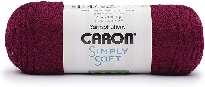 Caron Simply Soft Burgundy Yarn - 3 Pack of 170g/6oz - Acrylic - 4 Medium (Worsted) - 315 Yards - Knitting/Crochet