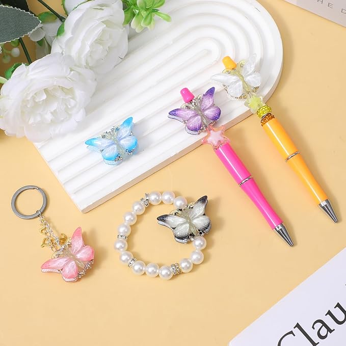 5 PCS Butterfly Focal Beads for Pens, Gradient Rhinestone Beads Pen Making Kit for DIY Fancy Pen Keychains, Craft Supplies Focal Beadable Pens Making