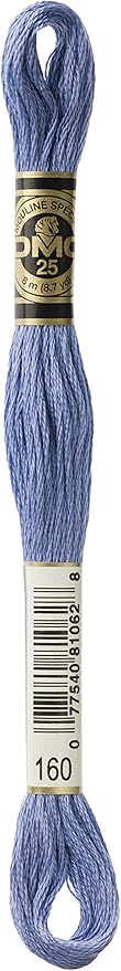 DMC 117-160 Mouline Stranded Cotton Six Strand Embroidery Floss Thread, Medium Grey Blue, 8.7-Yard