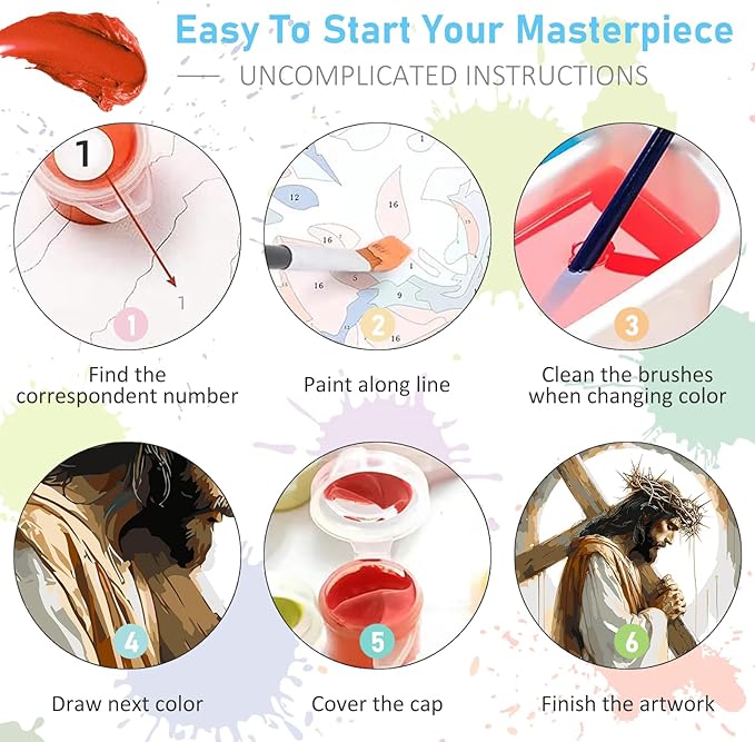 Paint by Numbers Kit for Adults - Jesus Cross Acrylic Adult Paint by Number Kits on Canvas for Beginner, Religious Christians DIY Oil Painting by Numbers for Adults, Perfect for Decor Gift 16"x20"