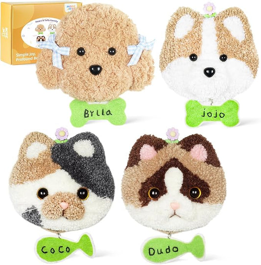 Punch Needle kit-4,Embroidery kit for Beginners,Punch Needle Kits Adults Beginner,Punch Needle kit for Beginners, Includes All Tools and Materials,Easy to Follow Instructions and Videos-Cats and Dogs
