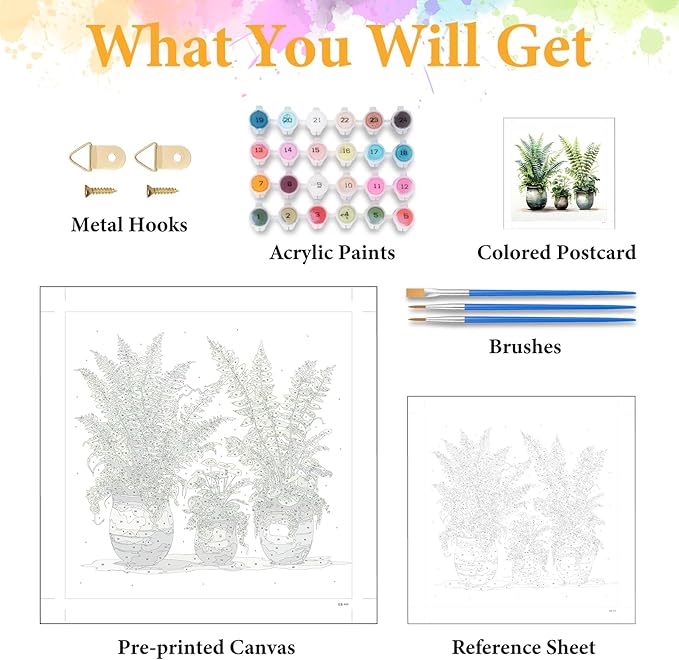 Paint by Numbers Kit for Adults Beginner, Green Plant Adult Paint by Number Kits on Canvas, Potted DIY Acrylic Oil Painting by Numbers for Adults, Perfect for Home Wall Decor 16X16 Inch