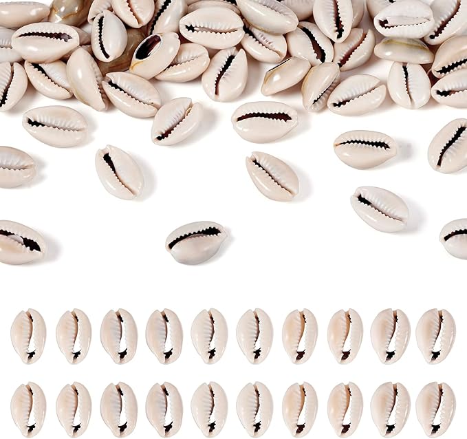 Cheriswelry 50pcs Natural Cowrie Shell Beads No Hole Smooth Cut Cowrie Spacer Beads Pale Goldenrod Sea Shell Beach Loose for Beach Ocean Summer Bracelet Anklet Jewelry Making 1012mm