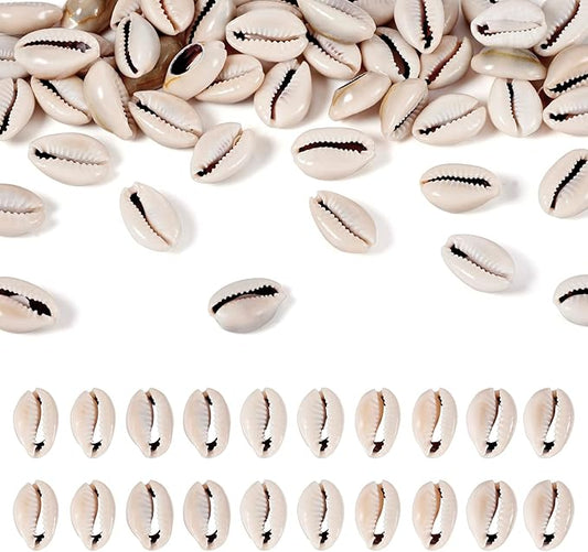 Cheriswelry 50pcs Natural Cowrie Shell Beads No Hole Smooth Cut Cowrie Spacer Beads Pale Goldenrod Sea Shell Beach Loose for Beach Ocean Summer Bracelet Anklet Jewelry Making 1012mm