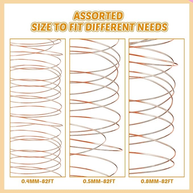 Funrous 5 Rolls 5 Size Jewelry Wire 18, 20, 22, 24, 26 Gauge Copper Wire Kit Jewelry Beading Bendable Craft Metal for Making Crafts, Sculpting with a Pliers(Copper)
