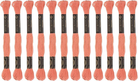 HARFINGTON 12 Skeins Embroidery Floss 8m Each Egyptian Long Fiber Cotton Cross Stitch Thread 26S/2x6 for Embroidery Projects Bracelet, Apricot