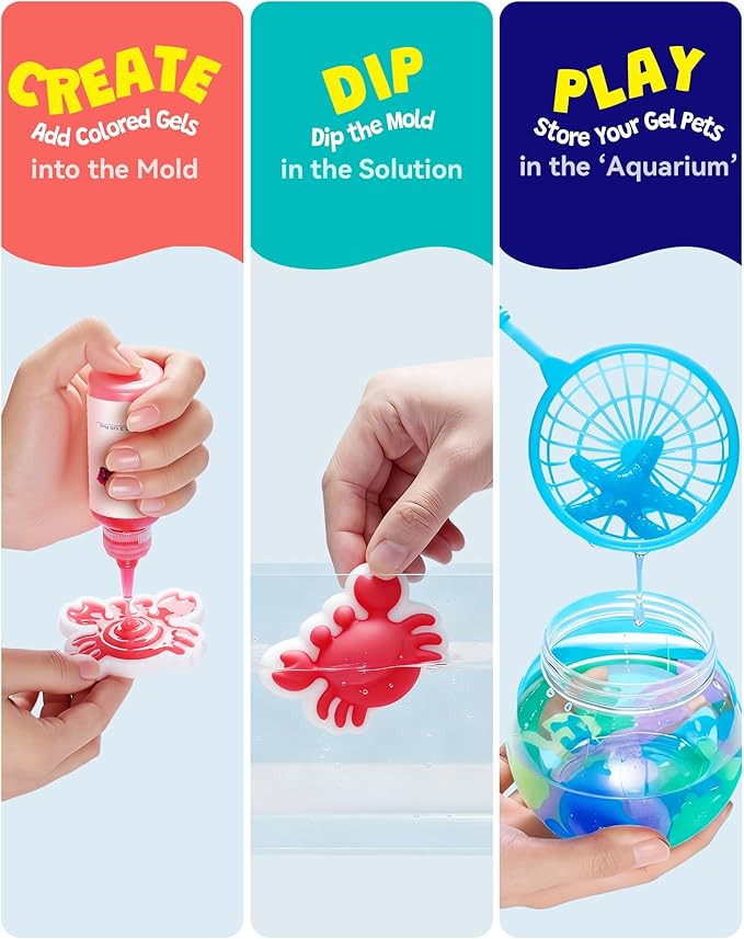 upgraded magic water elf toy kit, 20 gels & 15 molds, craft & art kits for kids age 3+, aqua fairy water gel kit make your own water pets squishy toy, diy squishy maker christmas gift party favors