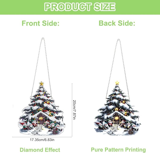 QENSPE Christmas Tree House Hanging Diamond Art with Chain,5D Special Shape Diamond Paingting Ornaments Kits,Festive Cottage Easy DIY Crystal Pendant Gem Art for Home Garden Wall Decor 8X8 inch
