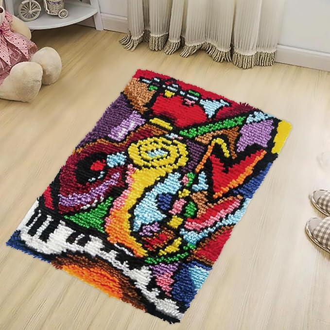 ZFFLYH Music Latch Hook Kits Rug, DIY Christmas Latch Hook Kit for Adult Unfinished Crocheting Yarn Embroidery 20.5X15 Inch