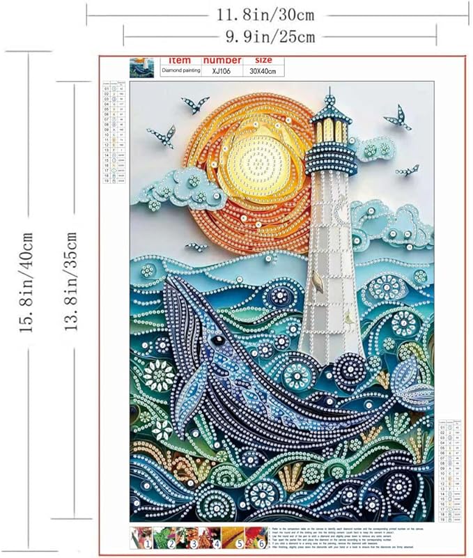 ZQEATRY Moon Lighthouse Special Shape Diamond Art Kits for Adults Beginners,DIY Sea Dolphin Crystal Rhinestones Diamond Painting Kit for Adults,5D Diamond Art Painting for Home Wall Decor 12 X 16inch