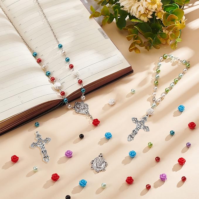 PH PandaHall Rosary Necklace Making Kit Rosary Prayer Jewelry Making Supplies First Communion Necklace Set Pearl Beads Cross Beads Kit for Easter Eid Mubarak Ramadan Bracelets Necklaces