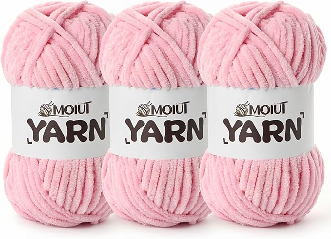 3 Pack Fluffy Chenille Yarn for Crocheting, Chunky Velvet Yarn for Crochet Amigurumi, Baby Yarn for Crocheting Soft Blanket, 262.4yds /10.5 oz Bulky Yarns for Crafts/Hats/Shoes/Socks (3 Peach Pink)
