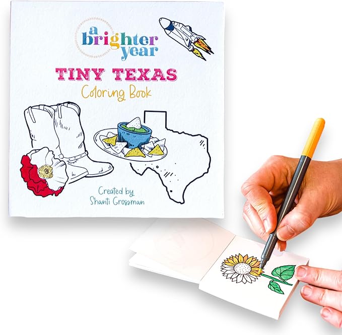A Brighter Year The Original Adult Mini Coloring Book - Tiny Texas Edition - 3” x 3” Pocket Size, 50 Pages, Lay Flat Binding, Thick Paper, No Bleeding - Stress & Anxiety Relief - Relaxation & Gift