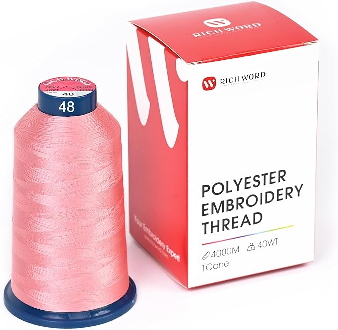 Poolin Embroidery Machine Thread Richword Selected Pink 4000M 40WT Polyester Embroidery Thread – Smooth, Strong Single Spool for Home & Commercial Machines 0048