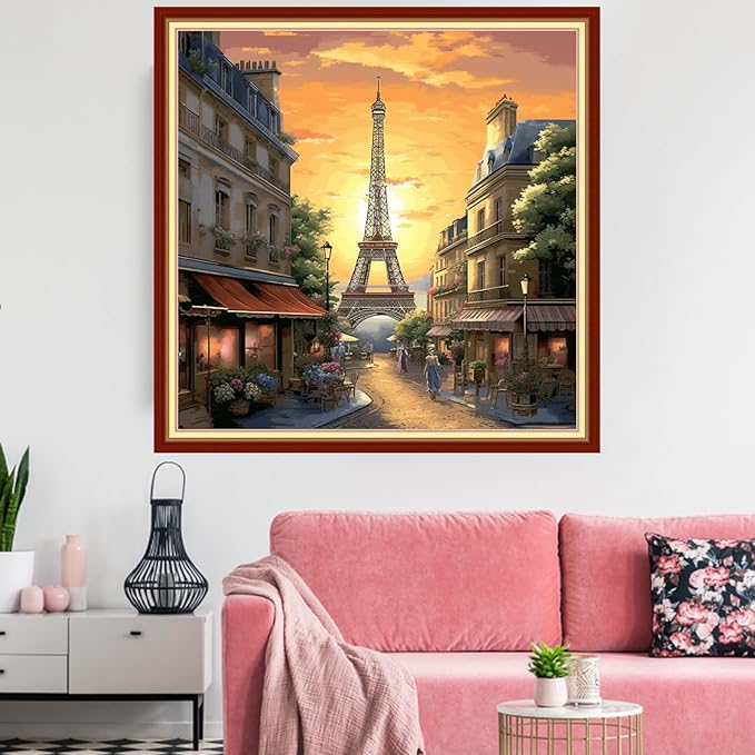 Redxing Stamped Cross Stitch Kits Embroidery kit for Beginners Adults Full Range of Embroidery Patterns Starter Kits DIY Printed Cross Stitch Kits Needlepoint Kits 11CT-Eiffel Tower Street 18x18 inchs