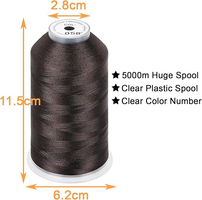 New brothread - 2 Huge Spools 5000M Each Polyester Embroidery Machine Thread 40WT for Commercial and Domestic Machines - Dark Brown