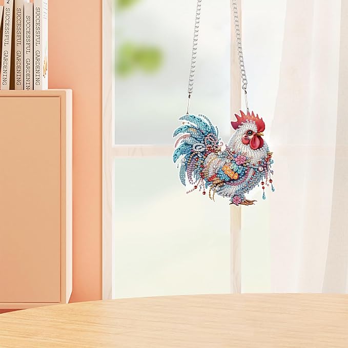 Tontut 5D DIY Diamond Art Painting Pendant kit, Colorful Rooster Special-Shaped Hanging Crystal Window Pendant kit, Adult Gift Home Curtains, Yard Entrance Decoration