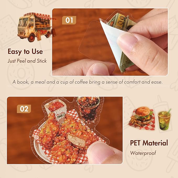 Vintage Food Stickers for Scrapbooking – 100pcs Dessert, Bread & Cafe Style Cooking Stickers for Scrapbook Supplies, Junk Journal, Planner & DIY Crafts Supplies
