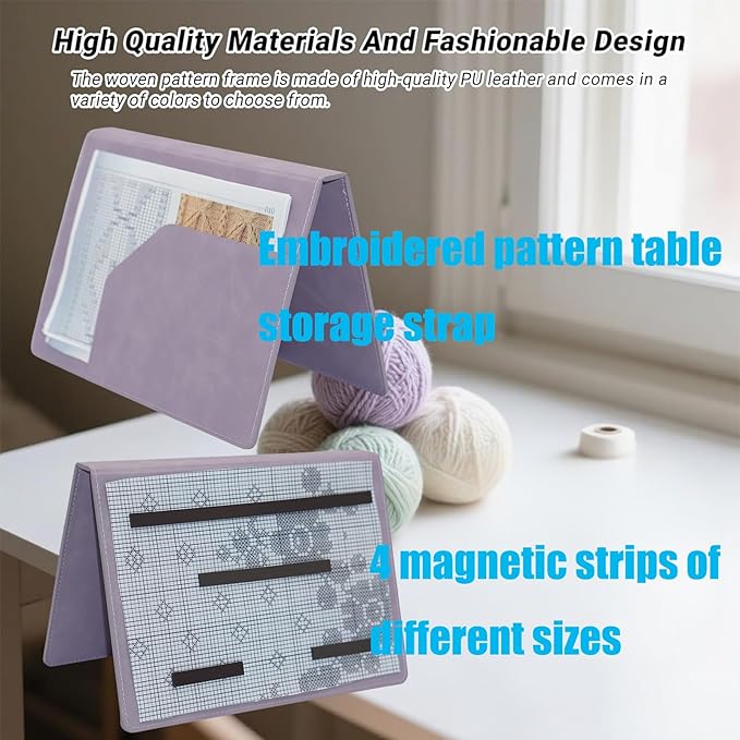 Cowenhey Knitting Pattern Holder with Pocket, Knitting Chart Holder with 4 Replacement Magnets, Holder Foldable Knitting Chart Keeper for Fixed Crochet Pattern on Knitting Pattern (Purple)