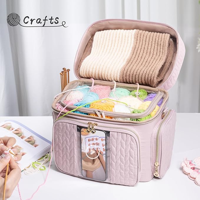 Crochet Bag Organizer - Yarn Bags for Crocheting - Crochet Storage Bag with Pockets for Crochet Hooks, Crochet Accessories - Yarn Organizers - Yarn Holders for Crocheting - Knitting Bags
