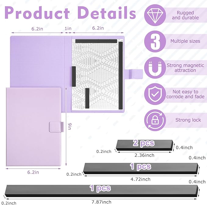 Flutesan 1 Pcs Purple Knitting Pattern Holder, Fold up Cross Stitch Knitting Chart Keeper with 4 Pcs Replacement Magnets, Cross Stitch Accessories Supplies, Unfolded Size 13.2 x 9 Inch