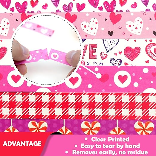 12 Rolls Love Heart Washi Tape Set, Pink Heart Floral Decorative Tape Red Purple XOXO Valentine Masking Tape for Journaling Supplies,Scrapbooking,Wedding Party, Planner,DIY Arts & Crafts