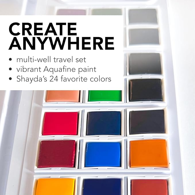 Daler-Rowney Aquafine Watercolor Paint Set, Shayda Campbell Artist Palette, Plastic Travel Set, 24 Half Pans, Assorted Colors, 1 Count