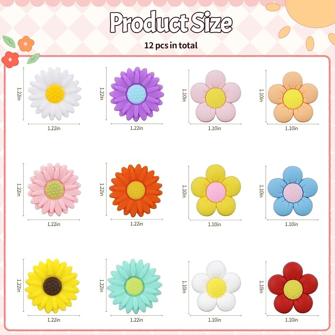 12pcs Flowers Silicone Focal Beads, Focal Beads for Keychain Making, Pens, Bracelet, Necklace Crafts, Bulk for DIY（Flowers）