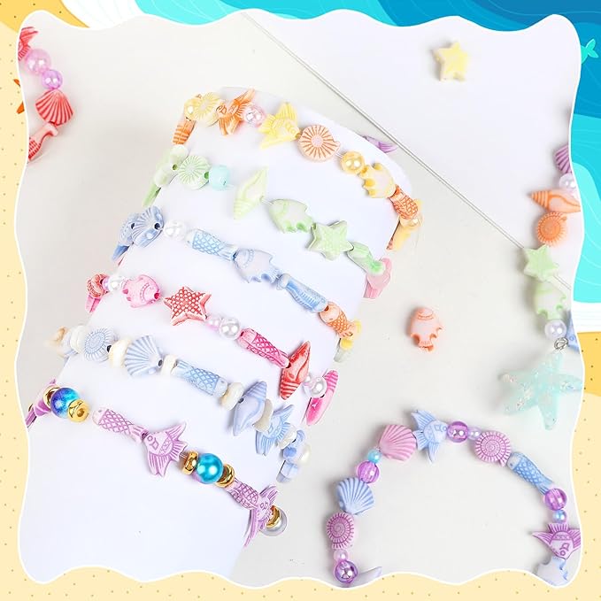 Augshy 700pcs Cute Acrylic Mini Shell Fish Starfish Beads for Party Decoration Making DIY Craft Accessories