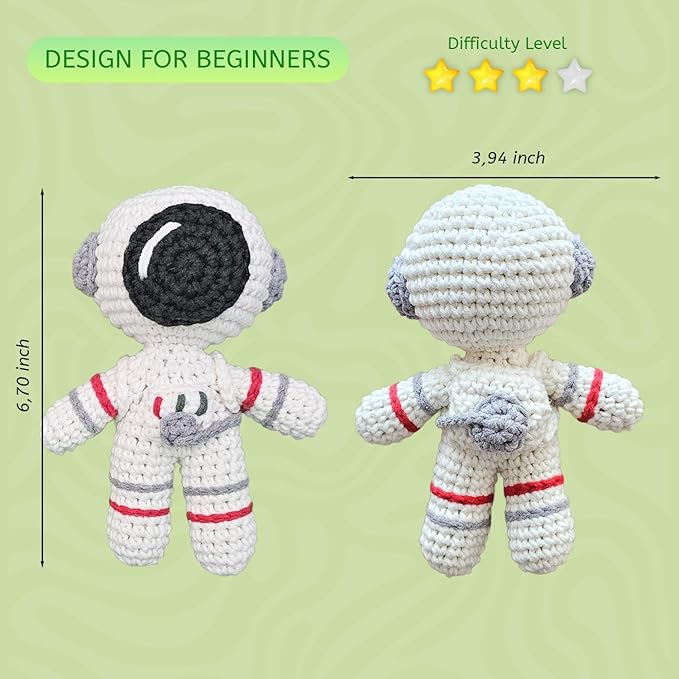 Astronaut Crochet Kit for Beginners, Amigurumi Crocheting Kit with Step by Step Video Tutorial, Crochet Kits for Adults & Kids, Easy to Learn for Ideal Christmas Gift for Adults, Extra%40 Yarn