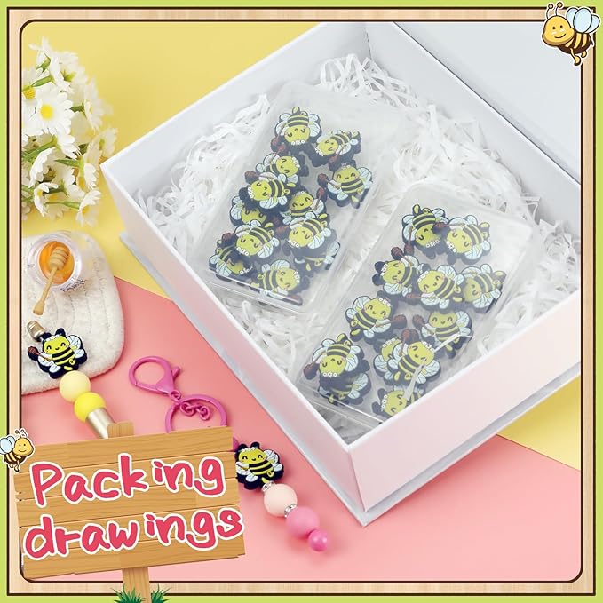 12pcs bee Silicone Focal Beads for Keychain Making for Pens Shape Silicone Beads for Bracelet Necklace Crafts （bee）