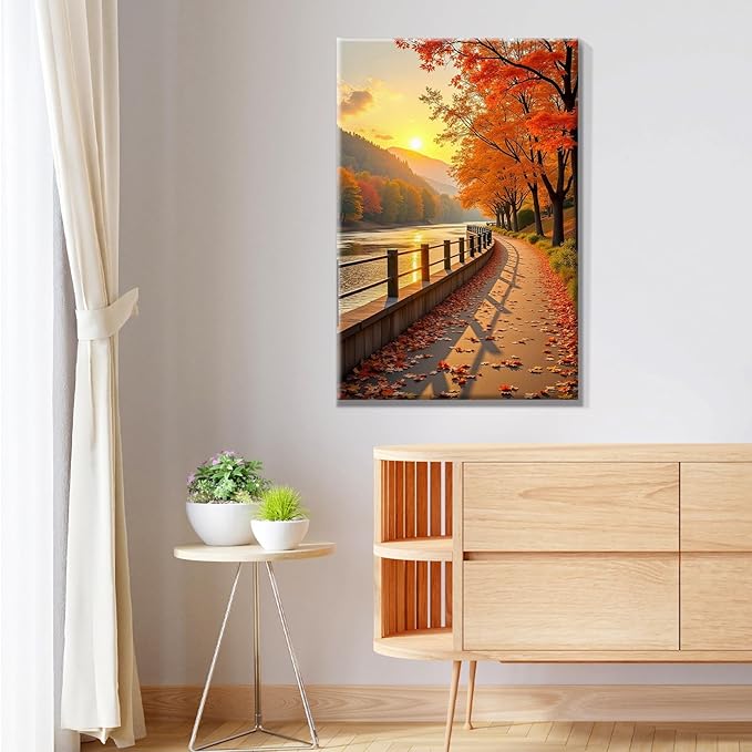 JOOZ Paint by Numbers Kit for Adults with Frame Fall Landscape Paint by Number with Easel Autumn Tree Adult Paint by Number Kits Framed Canvas Sunset Oil Painting Kits for Home Wall Decor 8x12 Inch