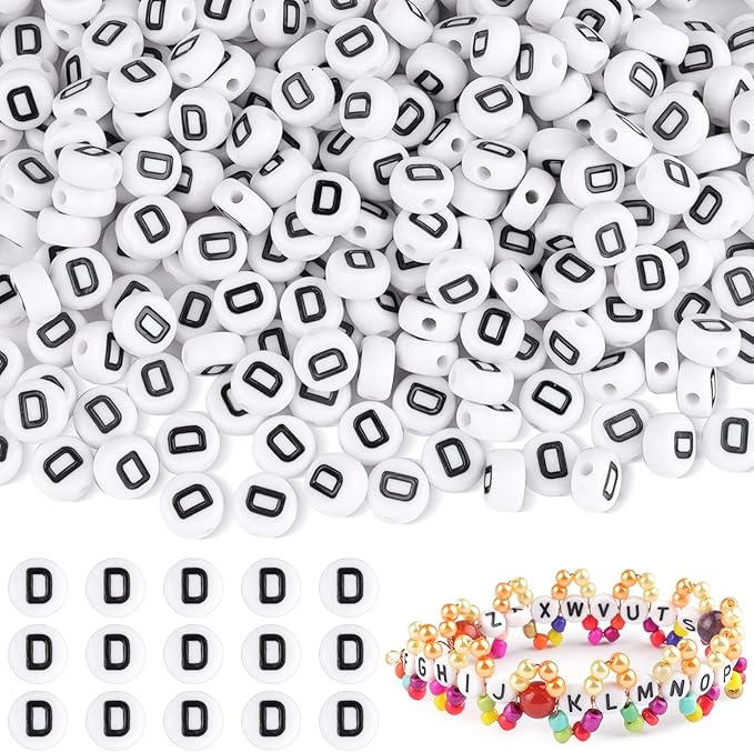 500pcs Letter D Beads Bulk, Letter Beads, Alphabet Bead for Friendship Bracelets, Jewelry Making Supplies,DIY Making Kit
