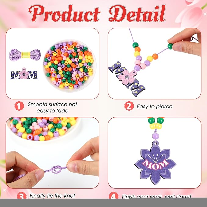 Jetec 25 Sets Mom Gifts from Daughter Son Mothers Beads for Necklace Bracelet Mother's Day Craft DIY Letters Jewelry Making Kit Bulk for Classroom School Toddlers Fun Activities Party Favors